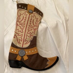 Brown Faux Leather and Suede Decorative Cowboy Boot Christmas Stocking